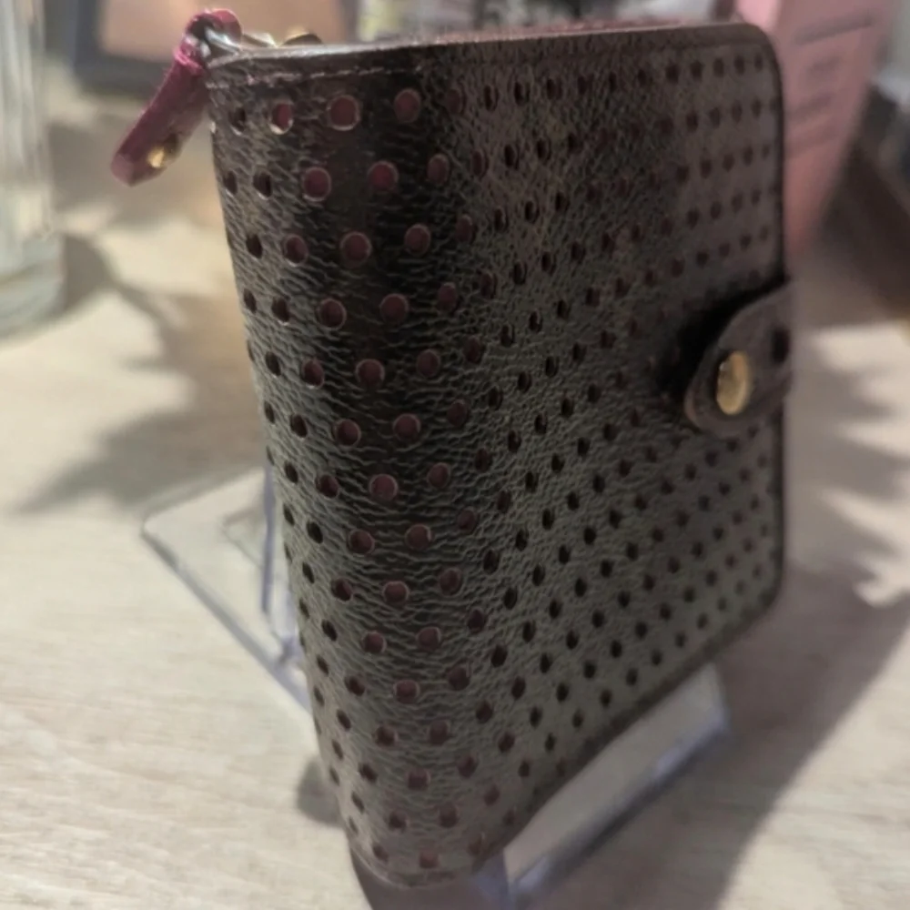 Louis Vuitton Perforated Metallic Brown Wallet with Magenta Interior